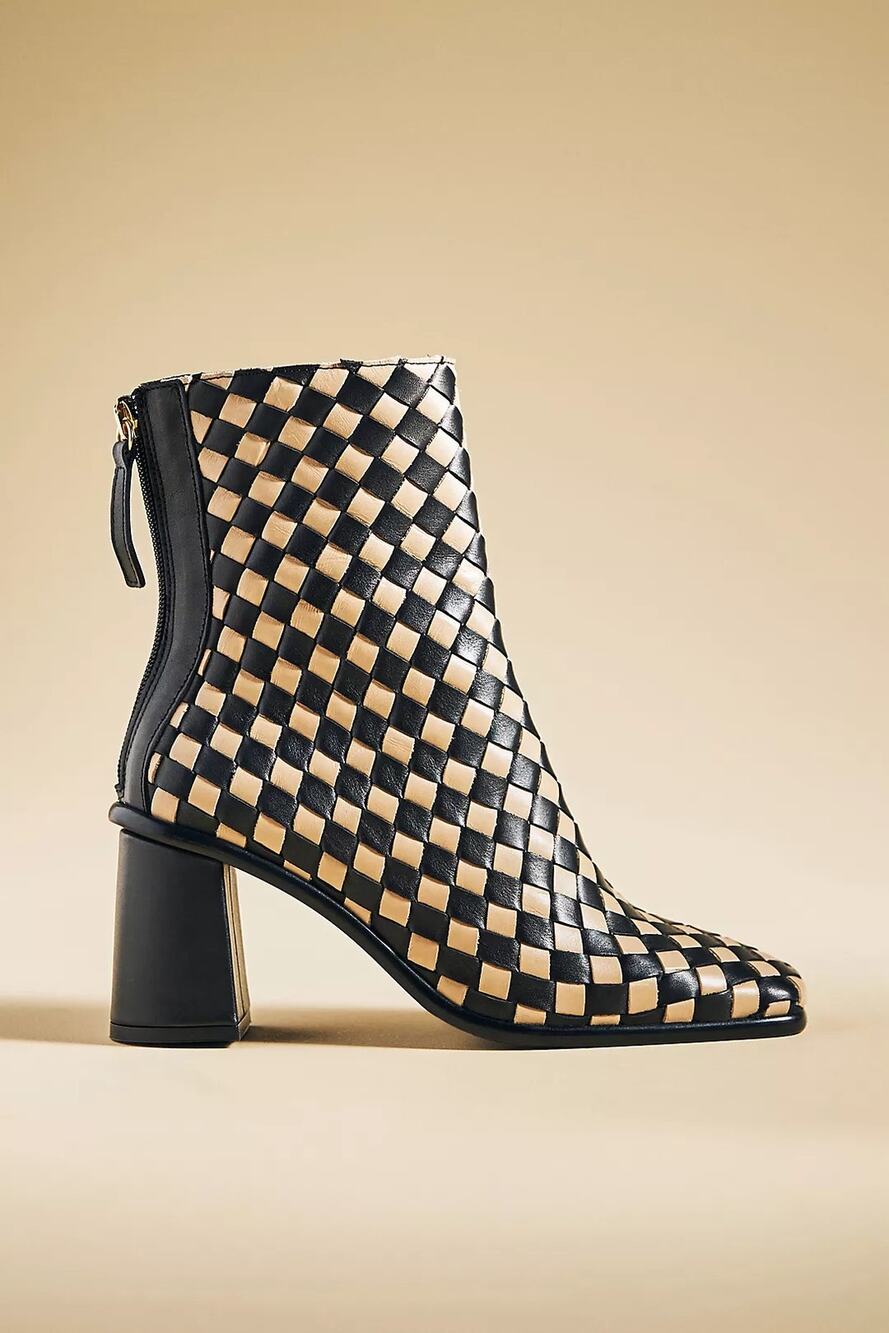 Alohas West Braided Checker Boots in Black Stone Beige Size EU 35 US 5